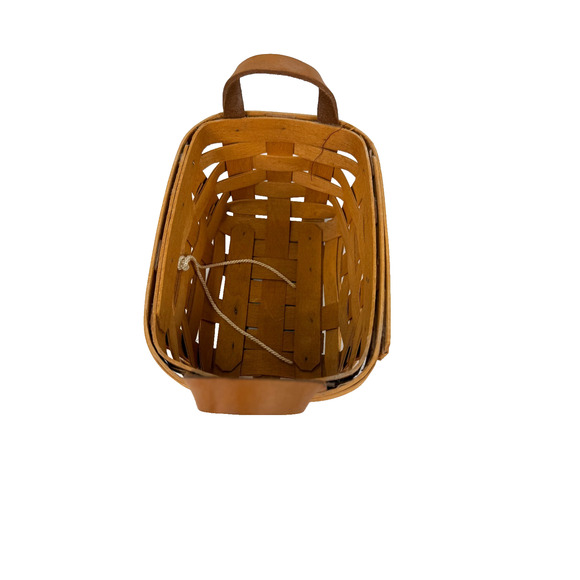 1994 Longaberger Tea Basket w/Burgundy Liner, Protector & Gold Apple Tie-On - Picture 2 of 3